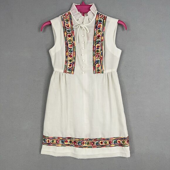 Gay Gibson Dresses & Skirts - Vintage Gay Gibson Dress Women Petite Small White Embroidered Mod Boho 60s Retro